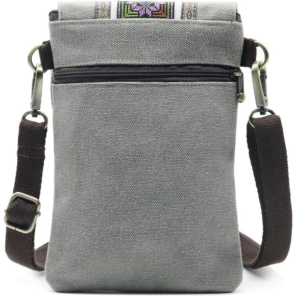 Women's Light Grey Vintage Embroidered Cute Mini Cross Body Bag Small Handbags - Picture 2 of 6